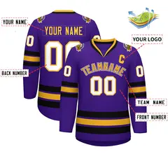Purple Gold Purple-White Classic Hockey Jersey 2
