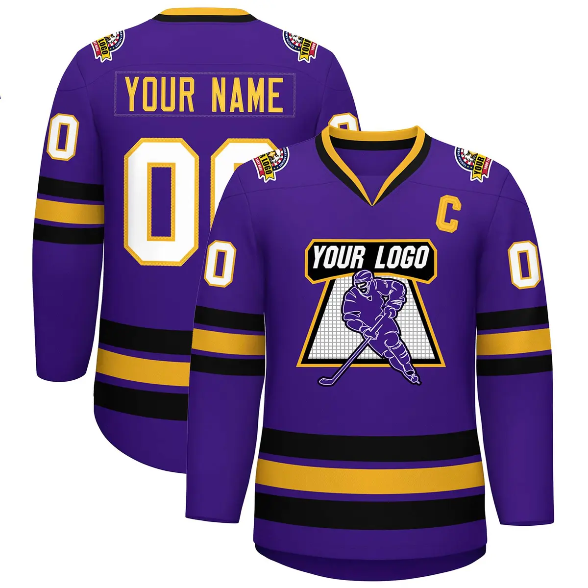 Purple Gold Purple-White Classic Hockey Jersey