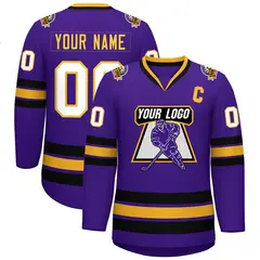 Purple Gold Purple-White Classic Hockey Jersey