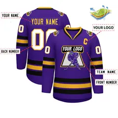 Purple Gold Purple-White Classic Hockey Jersey 2