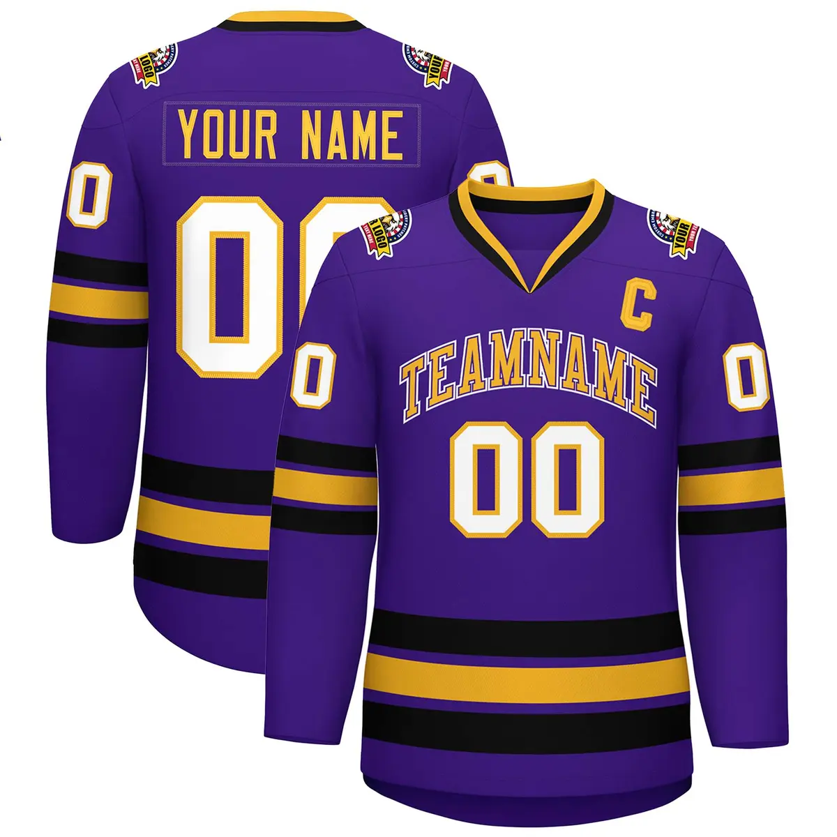 Purple Gold Purple-White Classic Hockey Jersey