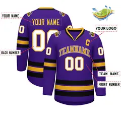 Purple Gold Purple-White Classic Hockey Jersey 2
