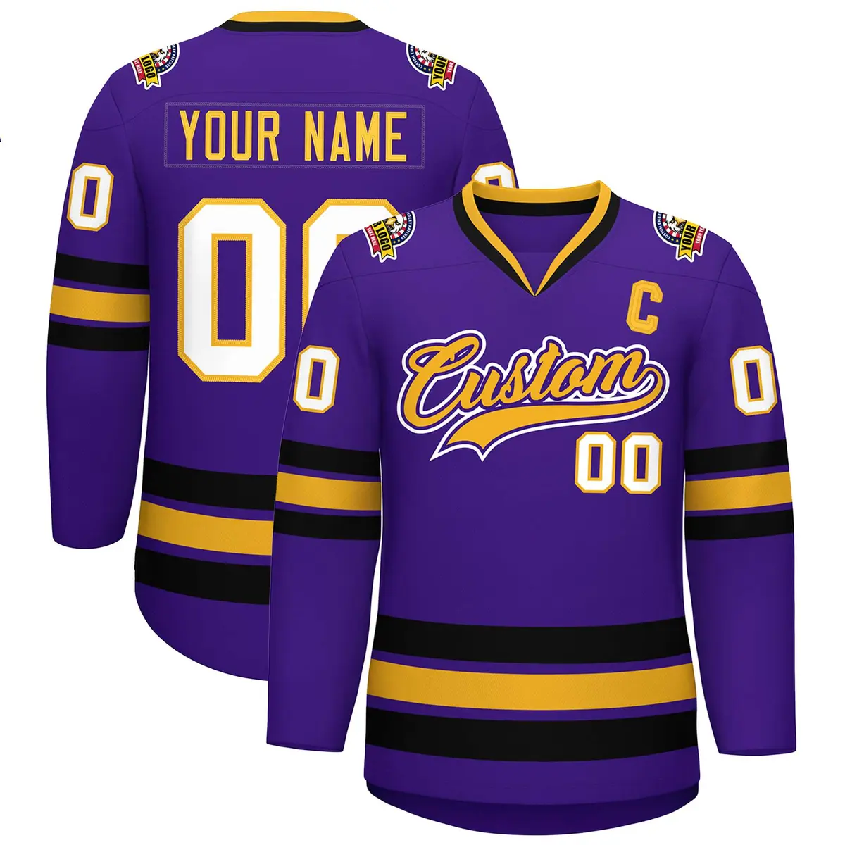 Purple Gold Purple-White Classic Hockey Jersey