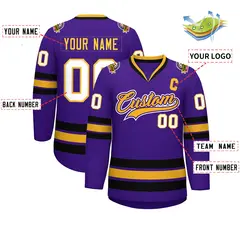Purple Gold Purple-White Classic Hockey Jersey 2