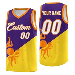 Purple Gold Radiant Sun Two Tone Uniform Basketball Jersey 1