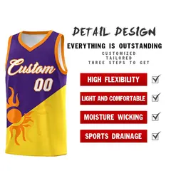 Purple Gold Radiant Sun Two Tone Uniform Basketball Jersey 3