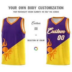 Purple Gold Radiant Sun Two Tone Uniform Basketball Jersey 4
