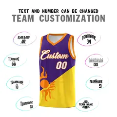 Purple Gold Radiant Sun Two Tone Uniform Basketball Jersey 5