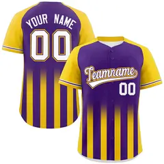 Purple Gold Raglan Gradient Thick Stripe Baseball Jersey 1