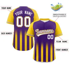 Purple Gold Raglan Gradient Thick Stripe Baseball Jersey 2