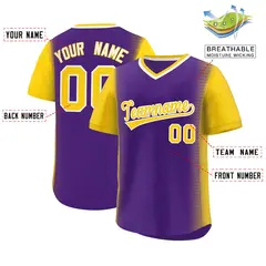 Purple Gold Raglan Pullover Authentic Baseball Jersey 2