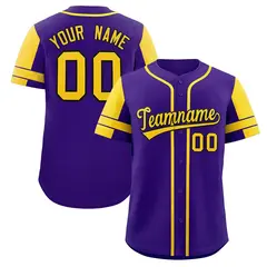 Purple Gold Raglan Sleeves Authentic Baseball Jersey 1