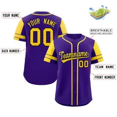 Purple Gold Raglan Sleeves Authentic Baseball Jersey 2