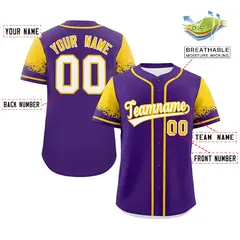 Purple Gold Raglan Sleeves Authentic Baseball Jersey 2
