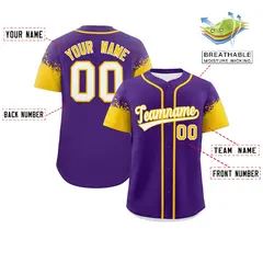 Purple Gold Raglan Sleeves Authentic Baseball Jersey 2