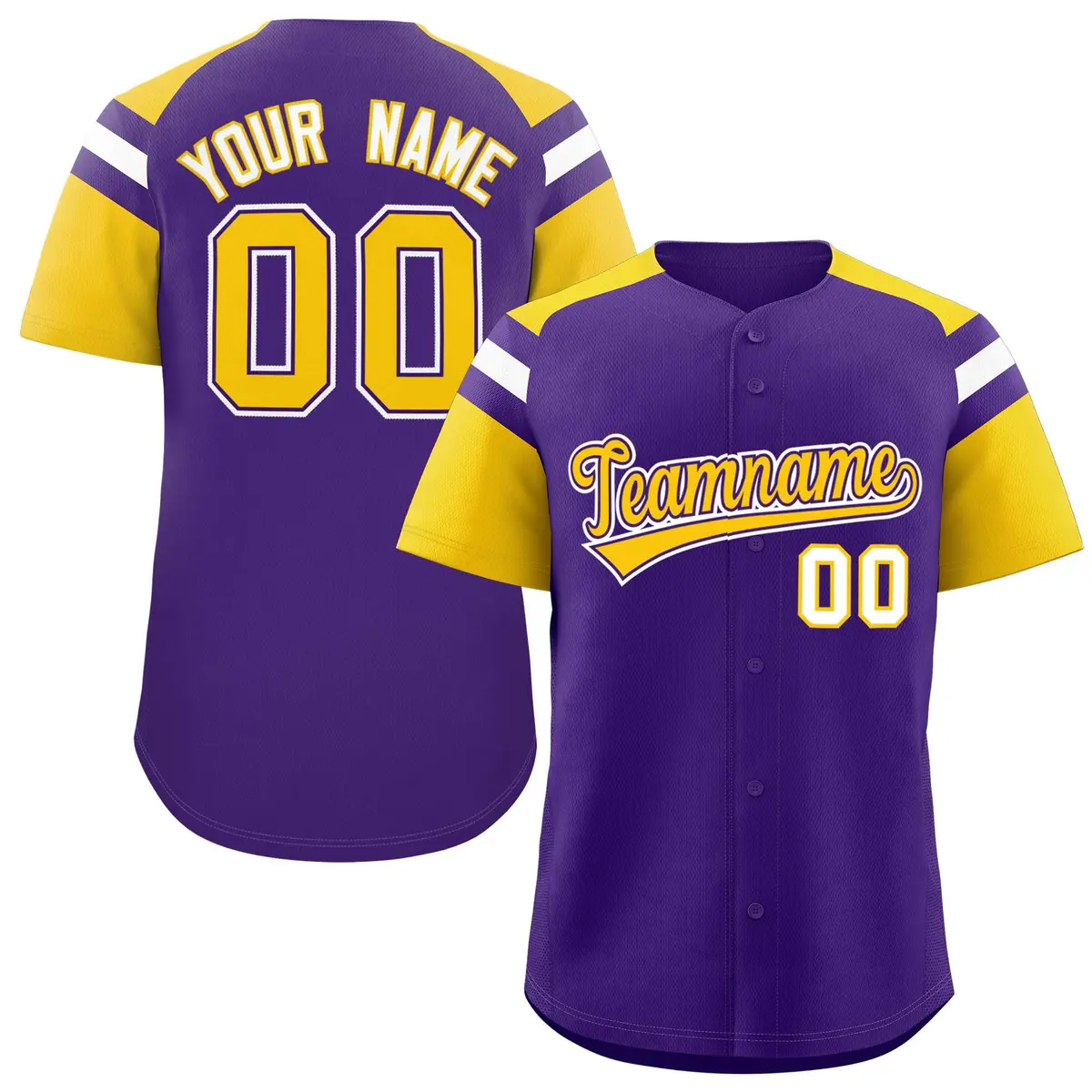 Purple Gold Raglan Sleeves Contrast Baseball Jersey