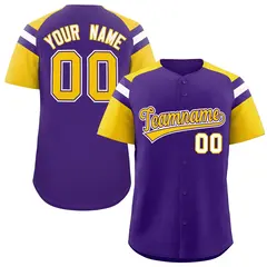 Purple Gold Raglan Sleeves Contrast Baseball Jersey 1