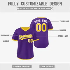 Purple Gold Reversible Pullover Baseball Jersey 3