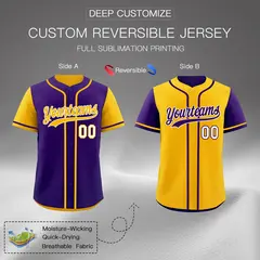 Purple Gold Reversible Raglan Sleeves Baseball Jersey 2