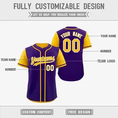Purple Gold Reversible Raglan Sleeves Baseball Jersey 3