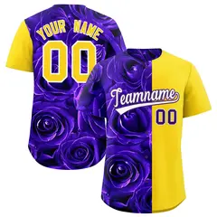 Purple Gold Rose Print Split Baseball Jersey 1