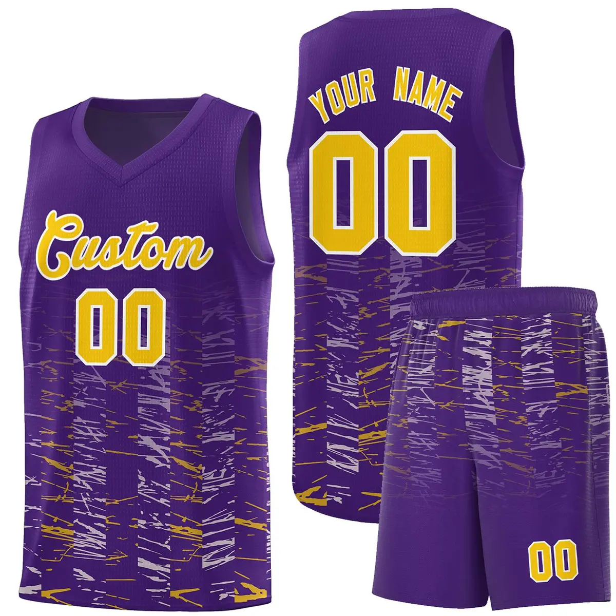 Purple Gold Scratches Pattern Basketball Jersey