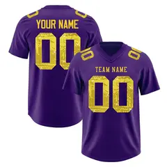 Purple Gold Sequin Lettering Football Jersey
