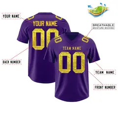 Purple Gold Sequin Lettering Football Jersey 2