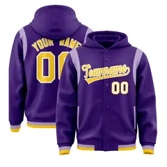 Purple Gold Shoulder Color Block Varsity Letterman Jacket Hoodie 1