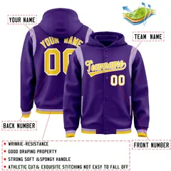 Purple Gold Shoulder Color Block Varsity Letterman Jacket Hoodie 4