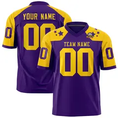 Purple Gold Shoulder Star Pattern Flag Football Jersey