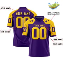 Purple Gold Shoulder Star Pattern Flag Football Jersey 2