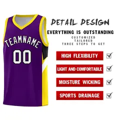 Purple Gold Side Design Basketball Sports Uniform Jersey 2