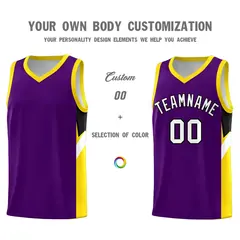 Purple Gold Side Design Basketball Sports Uniform Jersey 3
