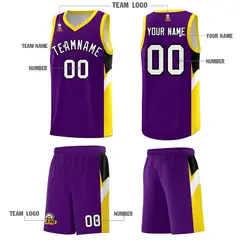Purple Gold Side Design Basketball Sports Uniform Jersey 5