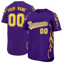 Purple Gold Side Flame Outline Baseball Jersey