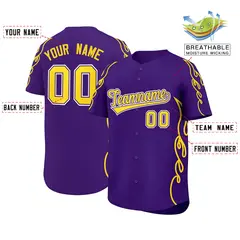 Purple Gold Side Flame Outline Baseball Jersey 2