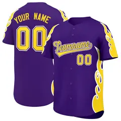 Purple Gold Side Flame Outline Baseball Jersey 1