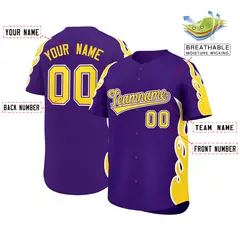 Purple Gold Side Flame Outline Baseball Jersey 2