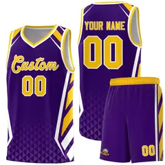 Purple Gold Side Slash Diamond Pattern Basketball Jersey