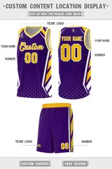 Purple Gold Side Slash Diamond Pattern Basketball Jersey 2
