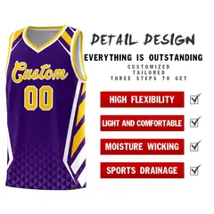Purple Gold Side Slash Diamond Pattern Basketball Jersey 4