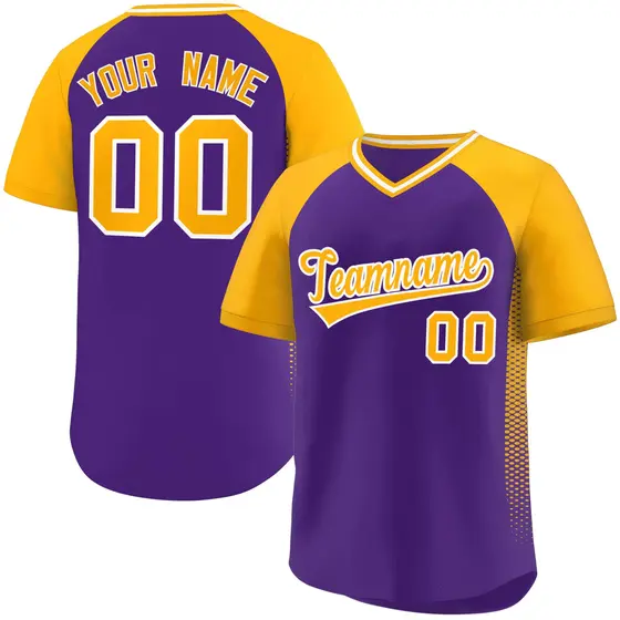 Purple Gold Side Spot Raglan Pullover Baseball Jersey