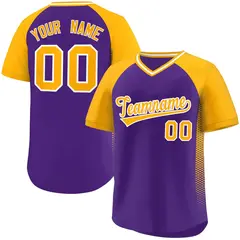 Purple Gold Side Spot Raglan Pullover Baseball Jersey 1