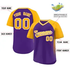 Purple Gold Side Spot Raglan Pullover Baseball Jersey 2