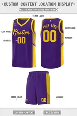 Purple Gold Side Stripe Fashion Basketball Jersey 2