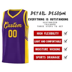 Purple Gold Side Stripe Fashion Basketball Jersey 5