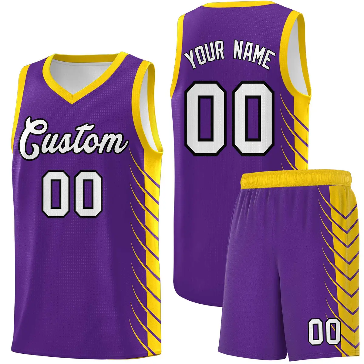 Purple Gold Side Symmetrical Line Pattern Basketball Jersey