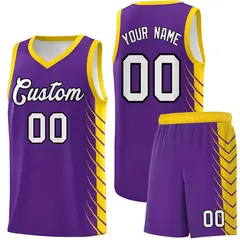 Purple Gold Side Symmetrical Line Pattern Basketball Jersey