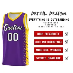 Purple Gold Side Symmetrical Line Pattern Basketball Jersey 2